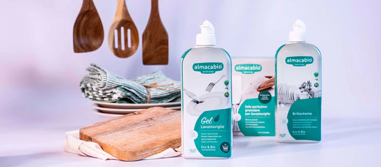 Prodotti per lavastoviglie Almacabio: gel, sale e brillantante